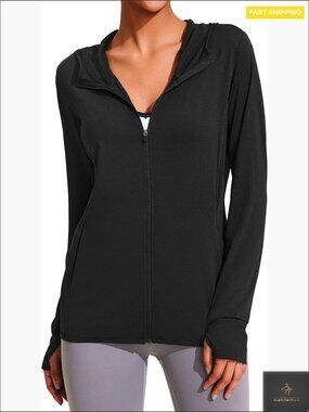 UPF 50+ Sun Protection Hoodie Full Zip Long Sleeve Active Athletic Jacket